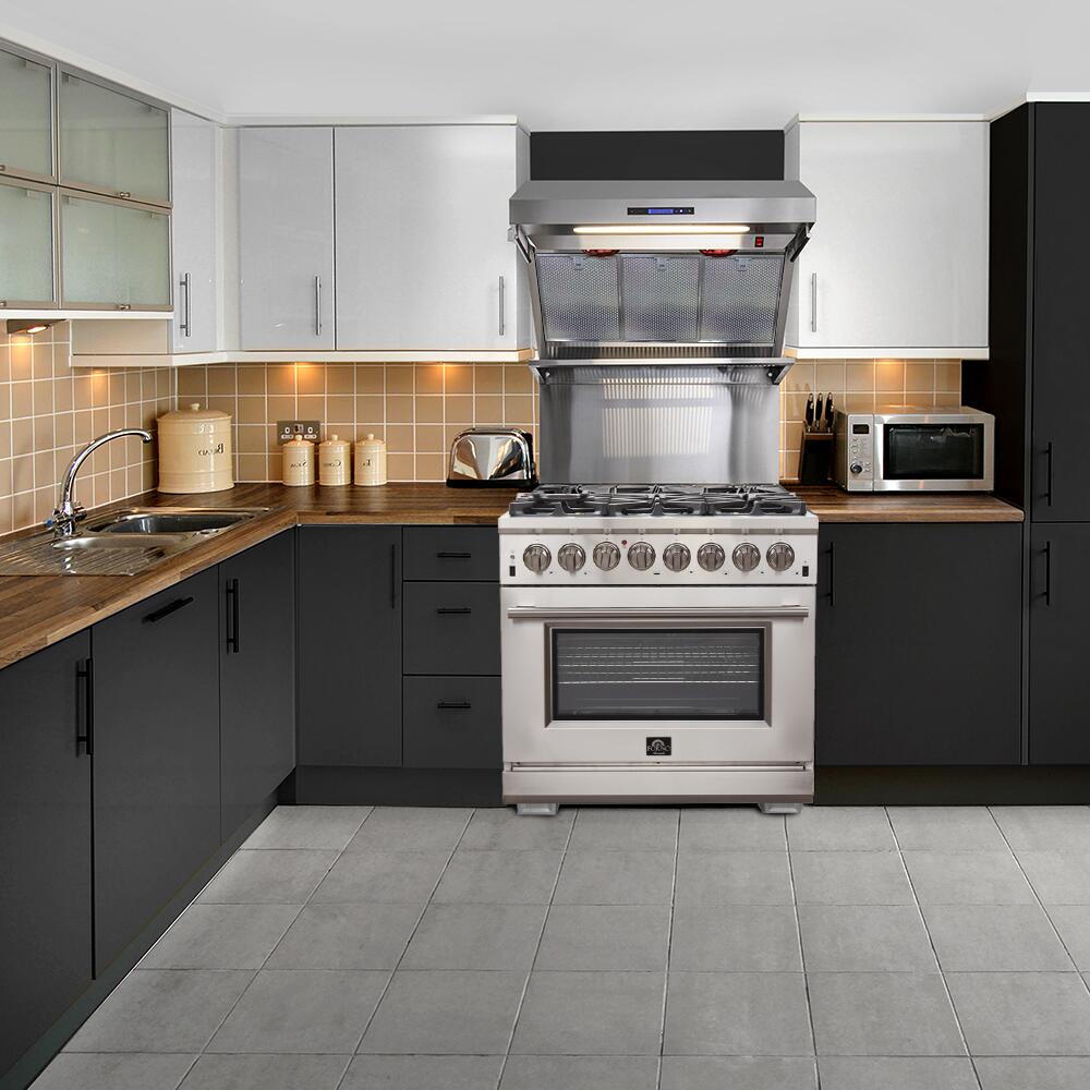 FORNO Appliance Package- 36 Inch Dual Fuel Range, Wall Mount Range Hood, AP-FFSGS6156-36