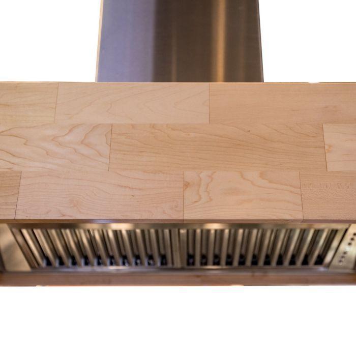 ZLINE 36 in. Island Mount Range Hood Designer Series Maple Wood Butcher Block Finish 681iM-36