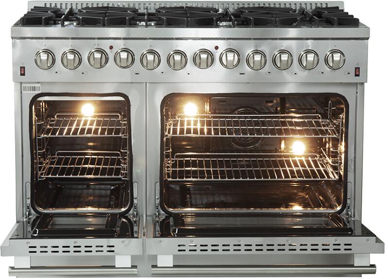 FORNO Package - 48 Inch Dual Fuel Range, Wall Mount Range Hood, Refrigerator, Microwave Drawer, Dishwasher, AP-FFSGS6156-48-8