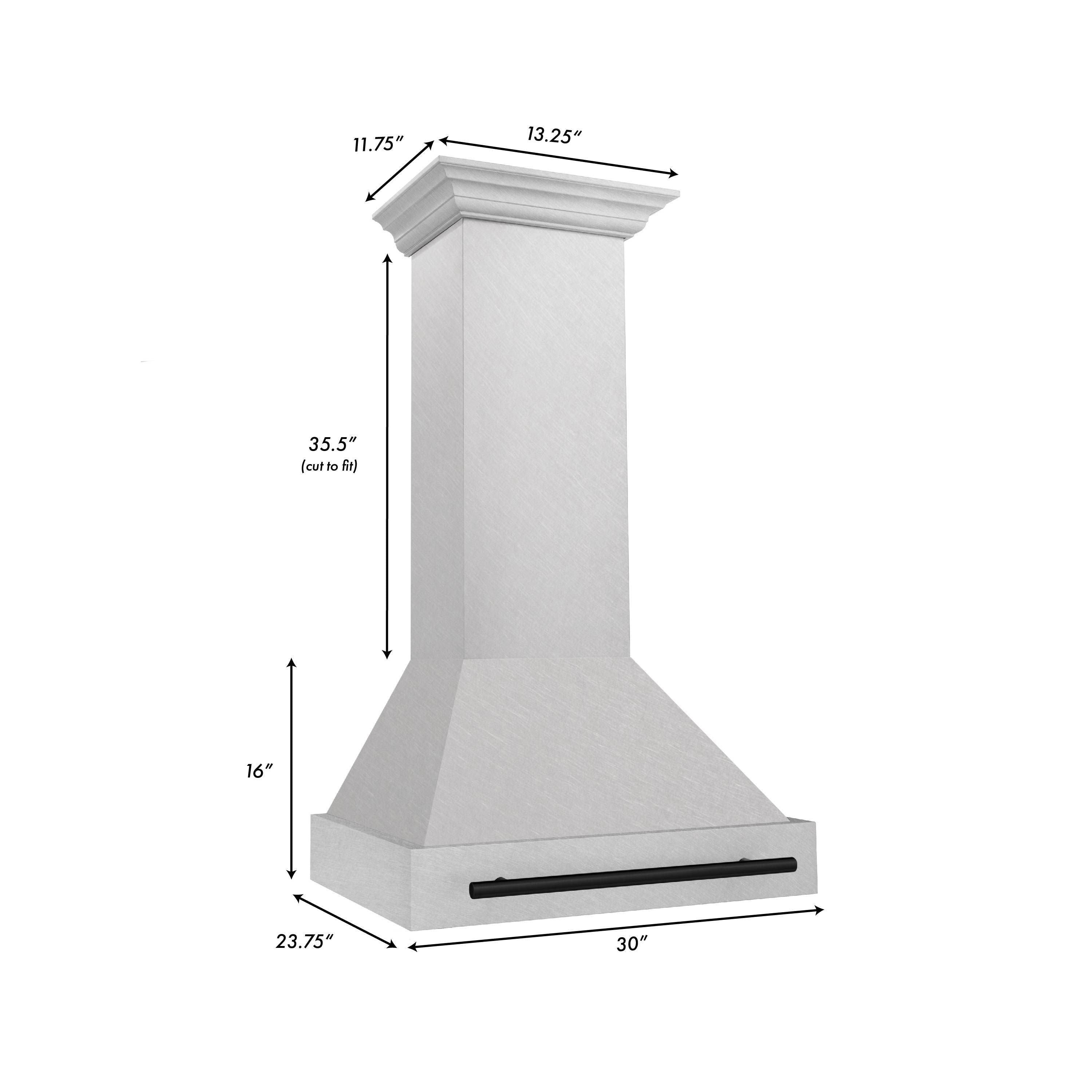 ZLINE 30 in Wall Mount Range Hood 400 CFM Satin Stainless Steel Matte Black Handle (8654SNZ-30-MB)