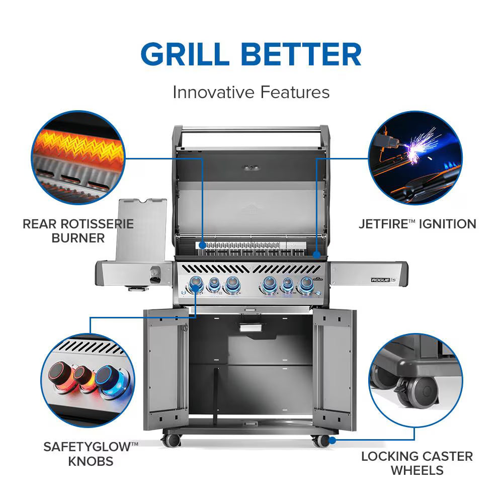 Napoleon Rogue PRO-S 525 4-Burner Propane Gas Grill with Side Burner and SafetyGlow Knobs (RPS525RSIBPSS-2)