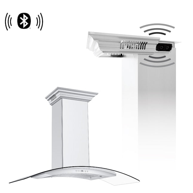 ZLINE 48 in Wall Mount Range Hood Ducted Stainless Steel CrownSound Bluetooth Speakers (KN4CRN-BT-48)