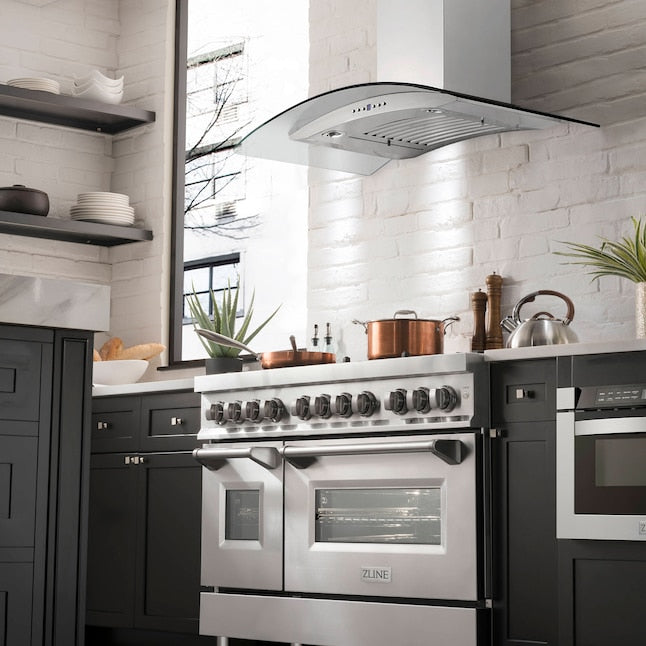 ZLINE 48 in Wall Mount Range Hood Ducted Stainless Steel CrownSound Bluetooth Speakers (KN4CRN-BT-48)