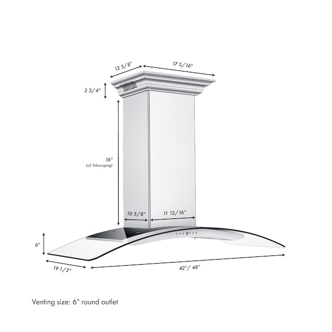 ZLINE 48 in Wall Mount Range Hood Ducted Stainless Steel CrownSound Bluetooth Speakers (KN4CRN-BT-48)