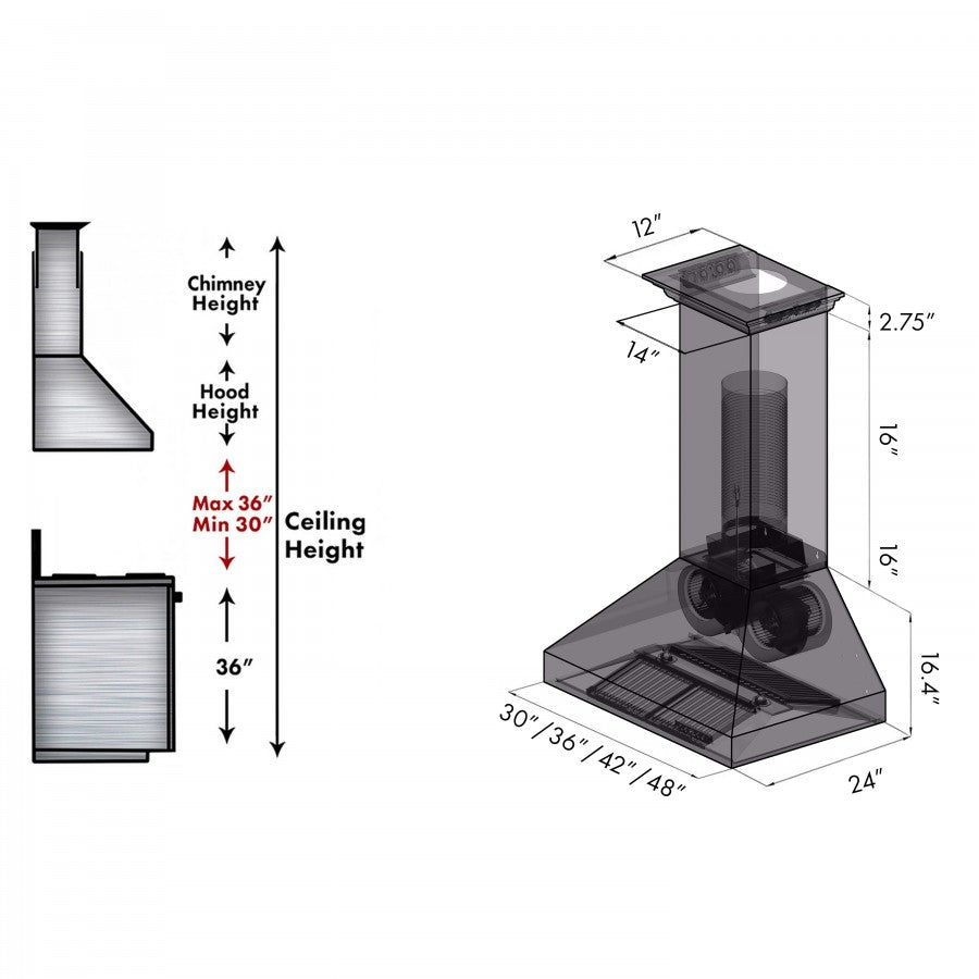 ZLINE 30 in. Wall Mount Range Hood Stainless Steel 400 CFM CrownSound® Bluetooth Speakers (667CRN-BT-30)