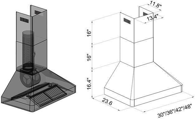 ZLINE 36 in. Wall Mount Range Hood Stainless Steel 400 CFM (9667-36)