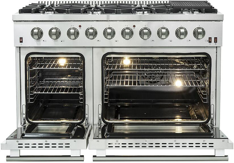 FORNO Appliance Package - 48" Gas Range, 48" Range Hood, Dishwasher, 48" Refrigerator, Microwave Drawer, AP-FFSGS6244-48-13