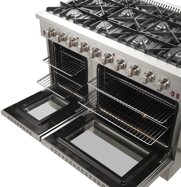FORNO Appliance Package - 48" Gas Range, 48" Range Hood, Dishwasher, 48" Refrigerator, Microwave Drawer, AP-FFSGS6244-48-13