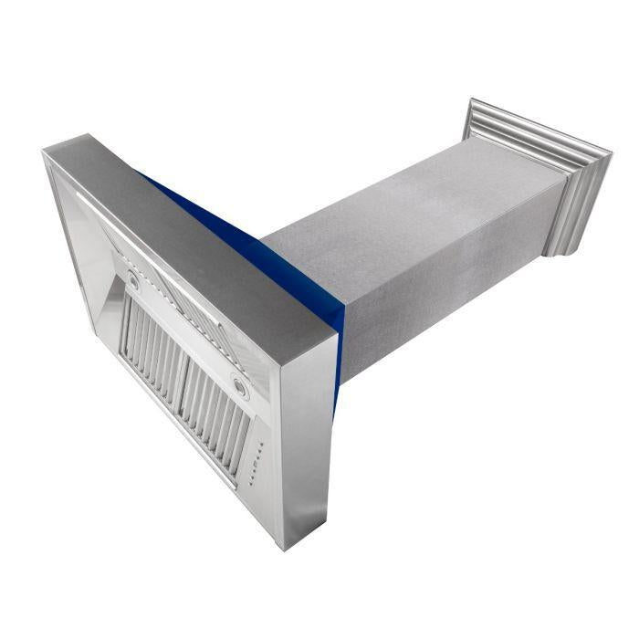 ZLINE 36 in. Wall Mount Range Hood – Satin Stainless Steel with Blue Gloss Shell, 700 CFM, 8654BG-36