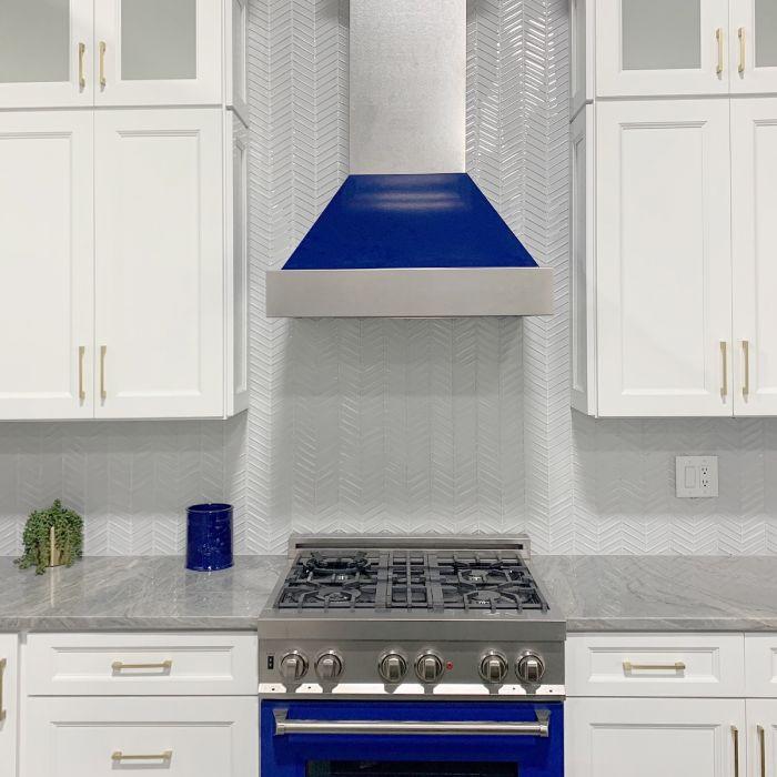 ZLINE 36 in. Wall Mount Range Hood – Satin Stainless Steel with Blue Gloss Shell, 700 CFM, 8654BG-36