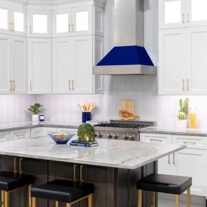 ZLINE 36 in. Wall Mount Range Hood – Satin Stainless Steel with Blue Gloss Shell, 700 CFM, 8654BG-36