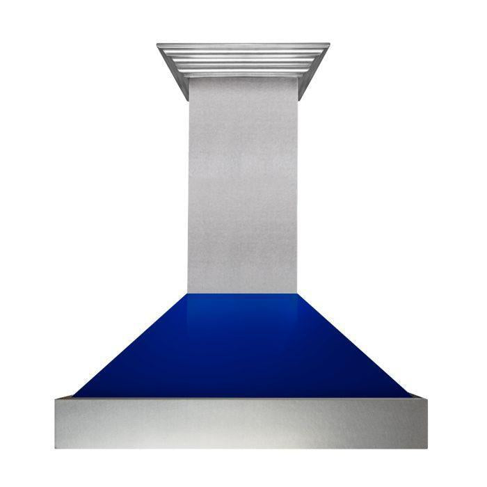 ZLINE 48 in. Wall Mount Range Hood Ducted 700 CFM Satin Stainless Steel with Blue Gloss Shell (8654BG-48)