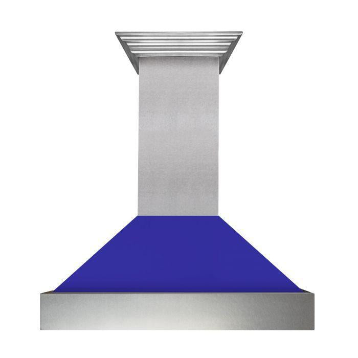 ZLINE 30 in. Wall Mount Range Hood – Satin Stainless Steel & Blue Matte Finish, Ducted, 400 CFM (8654BM-30)