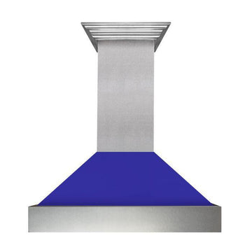 ZLINE 36 in. Wall Mount Range Hood Ducted Satin Stainless Steel with Blue Matte Shell (8654BM-36)