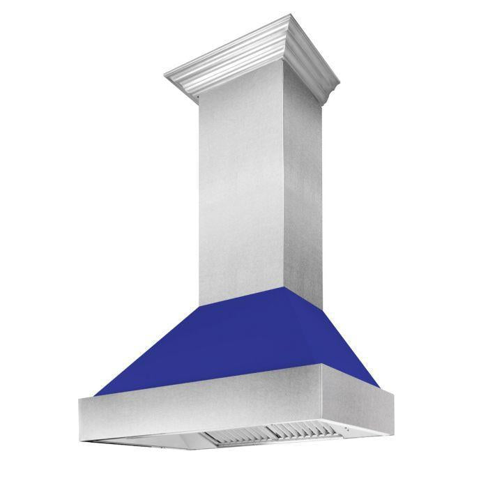 ZLINE 36 in. Wall Mount Range Hood Ducted Satin Stainless Steel with Blue Matte Shell (8654BM-36)
