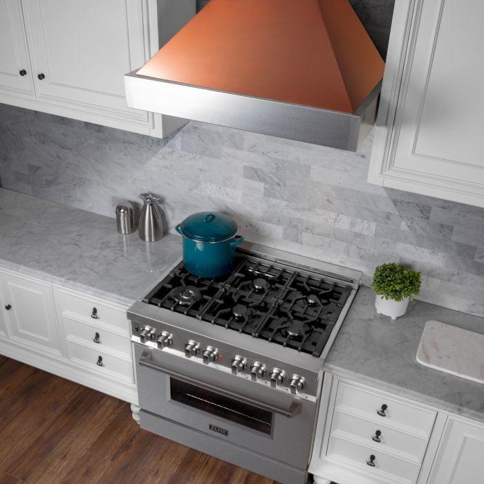 ZLINE 30 in. Wall Mount Range Hood – Satin Stainless Steel, Copper Shell, Ducted, 8654C-30