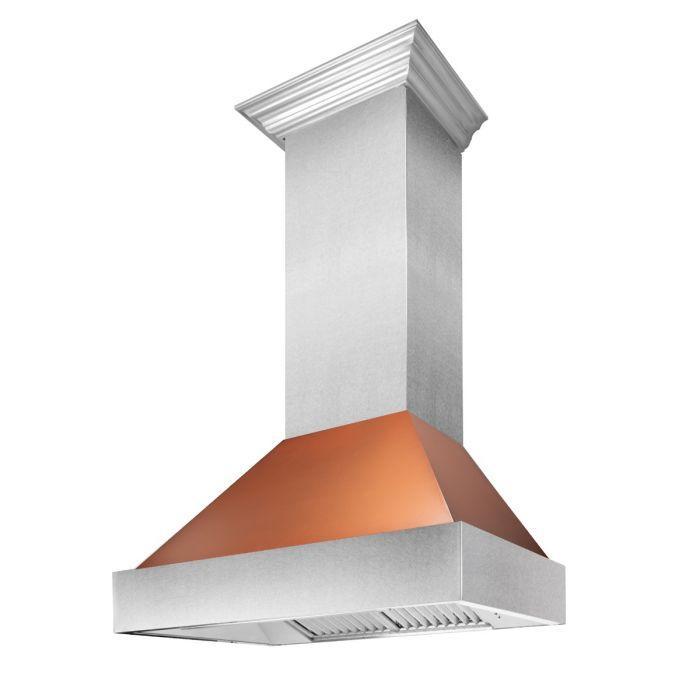 ZLINE 36 in. Wall Mount Range Hood Ducted Satin Stainless Steel Copper Shell 400 CFM (8654C-36)