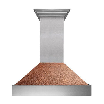 ZLINE 30 in. Wall Mount Range Hood, Satin Stainless Steel, Hand-Hammered Copper Shell, Ducted Vent, 400 CFM (8654HH-30)