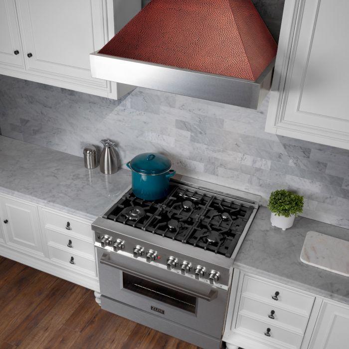 ZLINE 30 in. Wall Mount Range Hood, Satin Stainless Steel, Hand-Hammered Copper Shell, Ducted Vent, 400 CFM (8654HH-30)