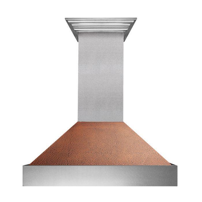 ZLINE 36 Inch Wall Mount Range Hood Ducted Satin Stainless Steel with Hand-Hammered Copper Shell 700 CFM (8654HH-36)