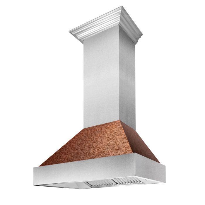 ZLINE 36 Inch Wall Mount Range Hood Ducted Satin Stainless Steel with Hand-Hammered Copper Shell 700 CFM (8654HH-36)