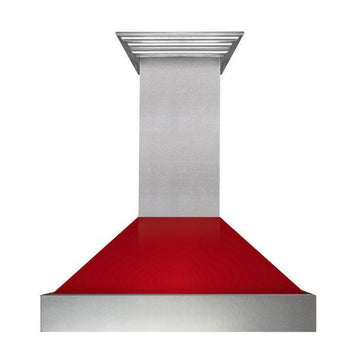 ZLINE 30 Inch Wall Mount Range Hood Ducted Satin Stainless Steel with Red Gloss Shell (8654RG-30)