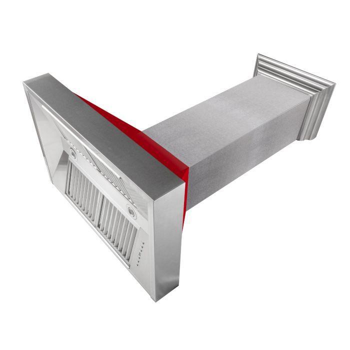ZLINE 30 Inch Wall Mount Range Hood Ducted Satin Stainless Steel with Red Gloss Shell (8654RG-30)