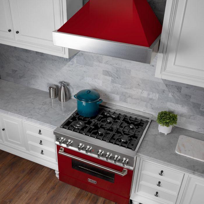 ZLINE 30 Inch Wall Mount Range Hood Ducted Satin Stainless Steel with Red Gloss Shell (8654RG-30)