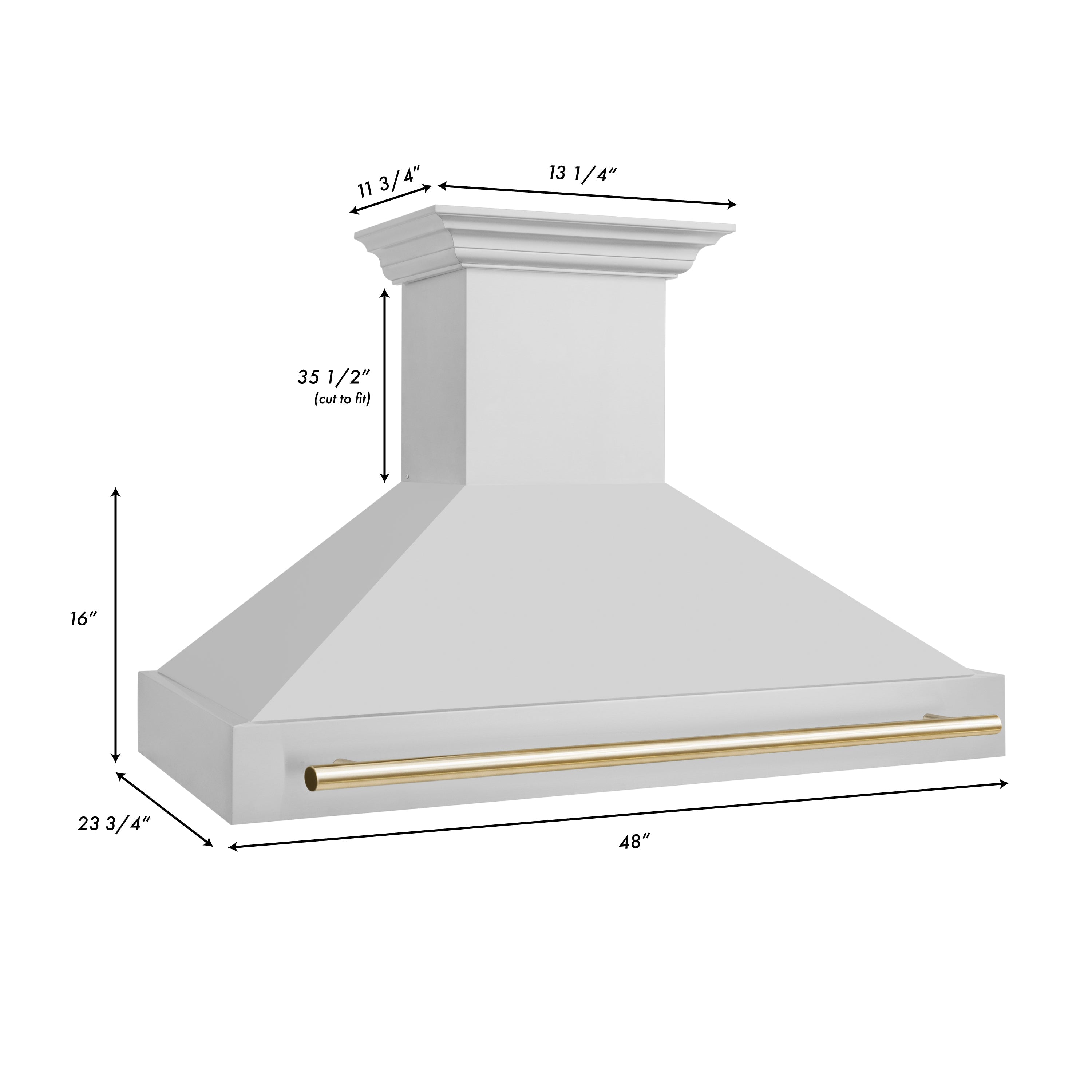ZLINE 48 Inch Wall Mount Range Hood Stainless Steel Gold Handle Autograph Edition 8654STZ-48-G