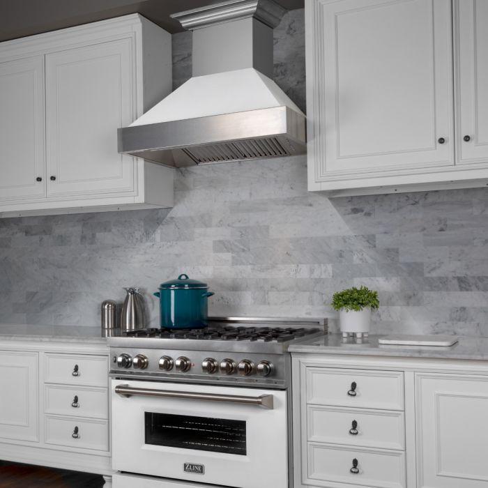 ZLINE 30 in. Wall Mount Range Hood Ducted Satin Stainless Steel White Matte Shell (8654WM-30)