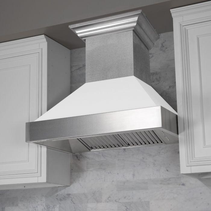 ZLINE 30 in. Wall Mount Range Hood Ducted Satin Stainless Steel White Matte Shell (8654WM-30)