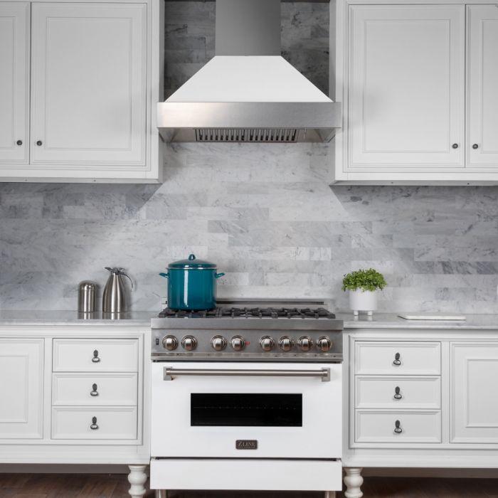 ZLINE 30 in. Wall Mount Range Hood Ducted Satin Stainless Steel White Matte Shell (8654WM-30)