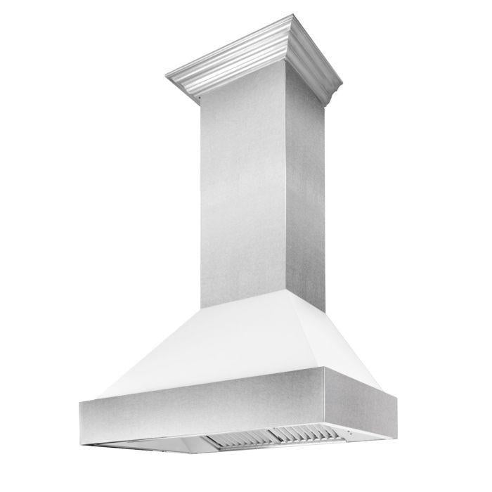 ZLINE 36 in. Wall Mount Range Hood Ducted Satin Stainless Steel White Matte Shell 8654WM-36