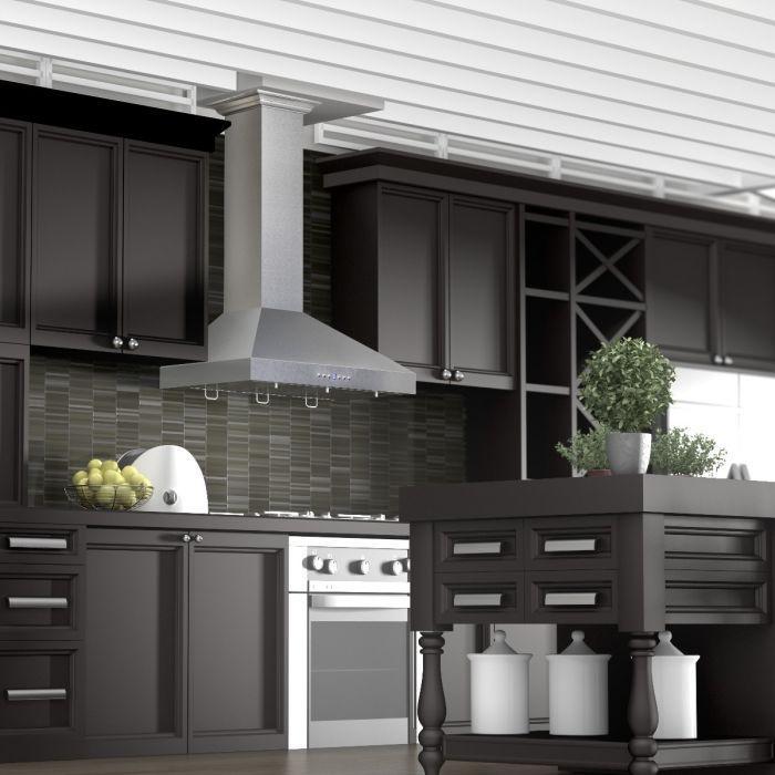 ZLINE 36 in Wall Mount Range Hood Convertible Vent Satin Stainless Steel 400 CFM LED Lighting Baffle Filters (8KL3S-36)