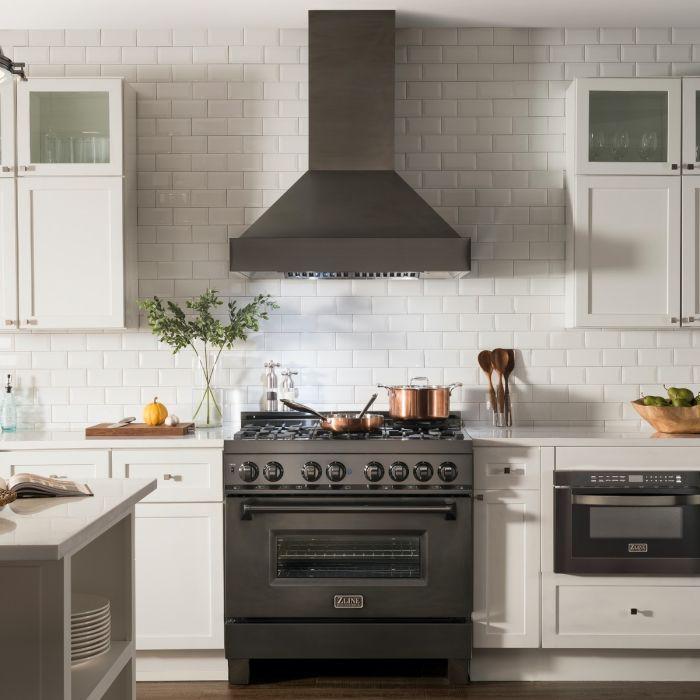 ZLINE 30 in. Wall Mount Range Hood 400 CFM Black Stainless Steel Push Button Controls LED Lighting (BS655N-30)