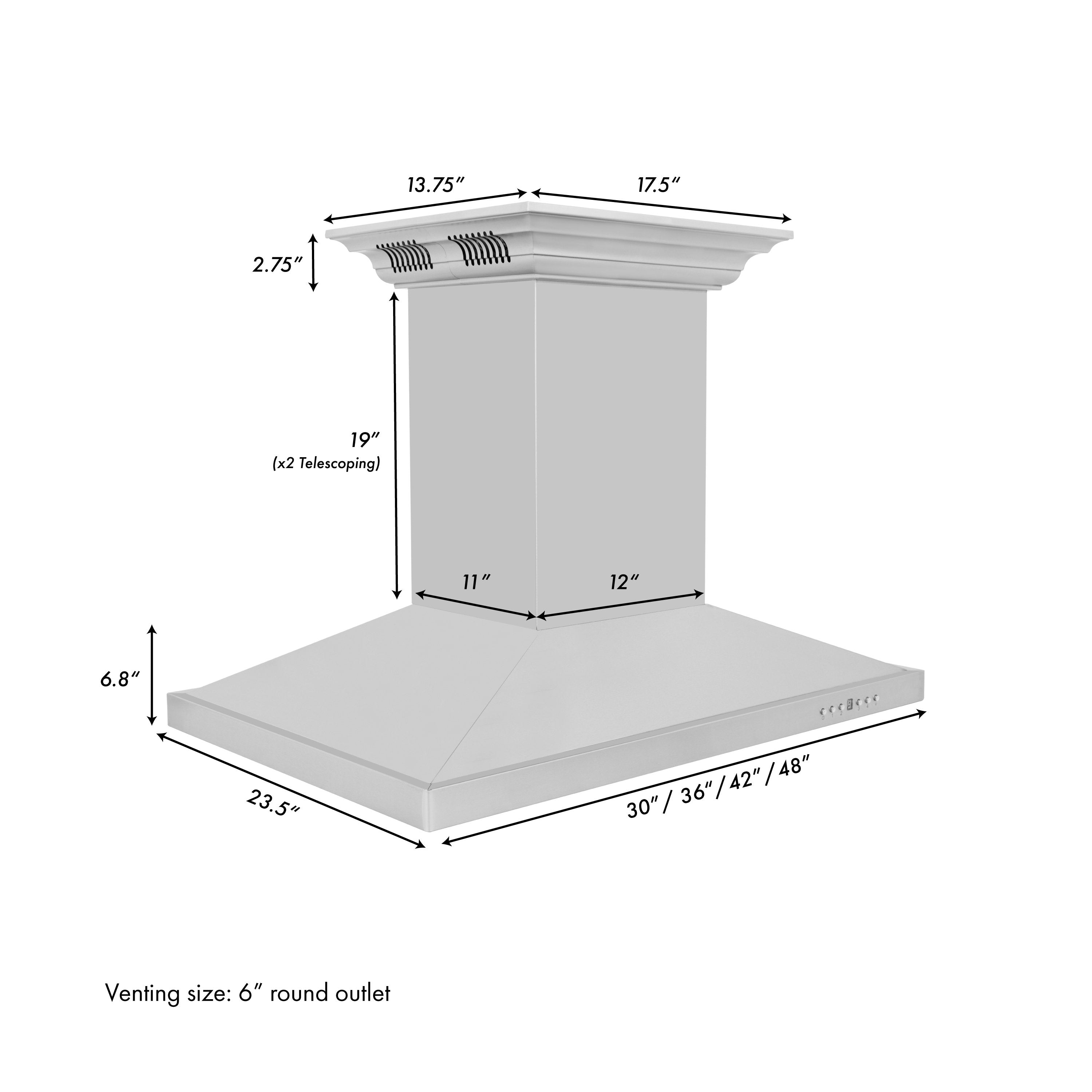 ZLINE 36 in. Island Mount Range Hood Stainless Steel 400 CFM CrownSound Bluetooth Built-In Speakers (GL2iCRN-BT-36)