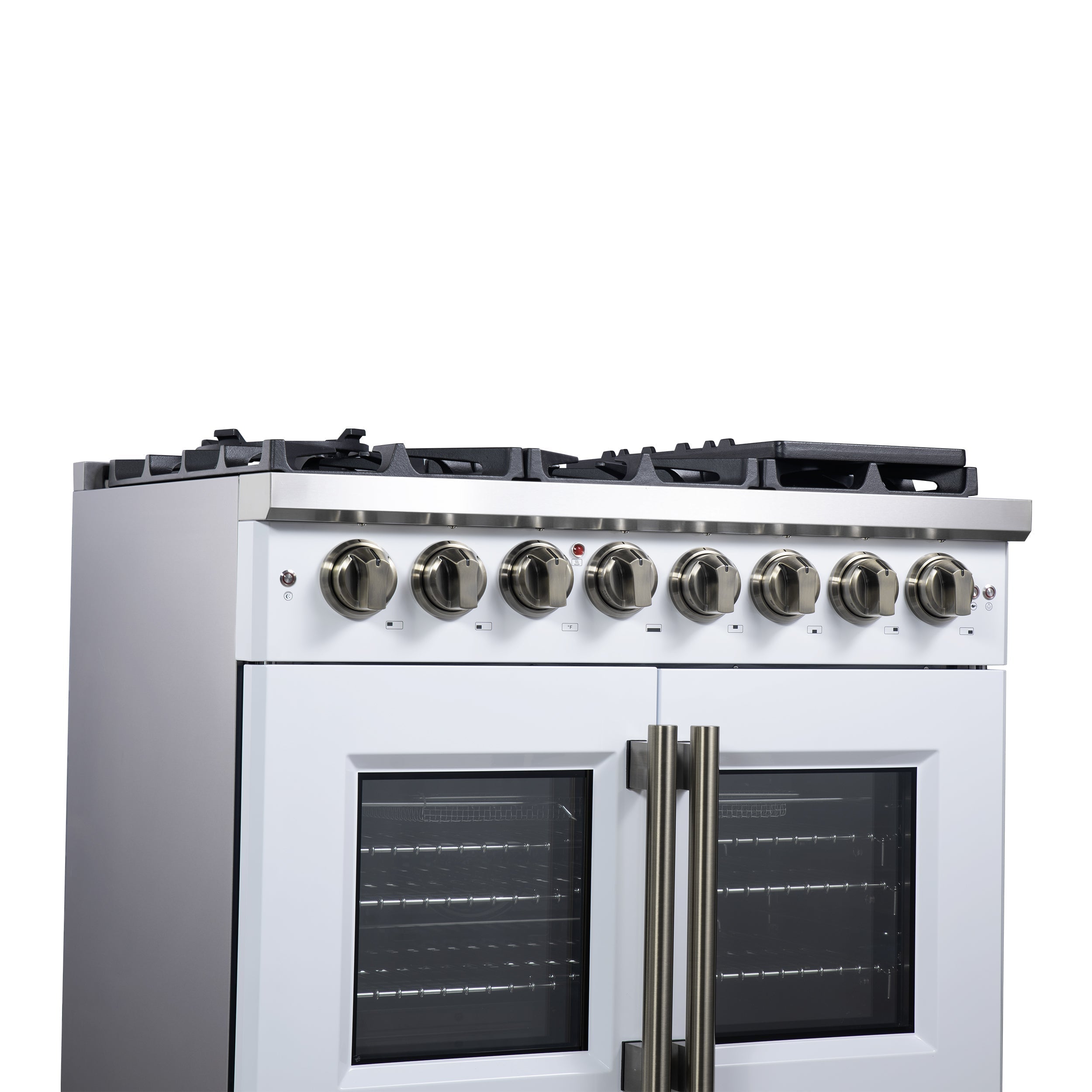 Forno Capriasca 36-Inch Dual Fuel Freestanding Range, 5.36 cu. ft. Oven, 6 Sealed Brass Burners, Air Fry Basket, Rotisserie Kit, Wok Ring & Griddle, White with Antique Brass Acccents (FFSGS6387-36WHT)