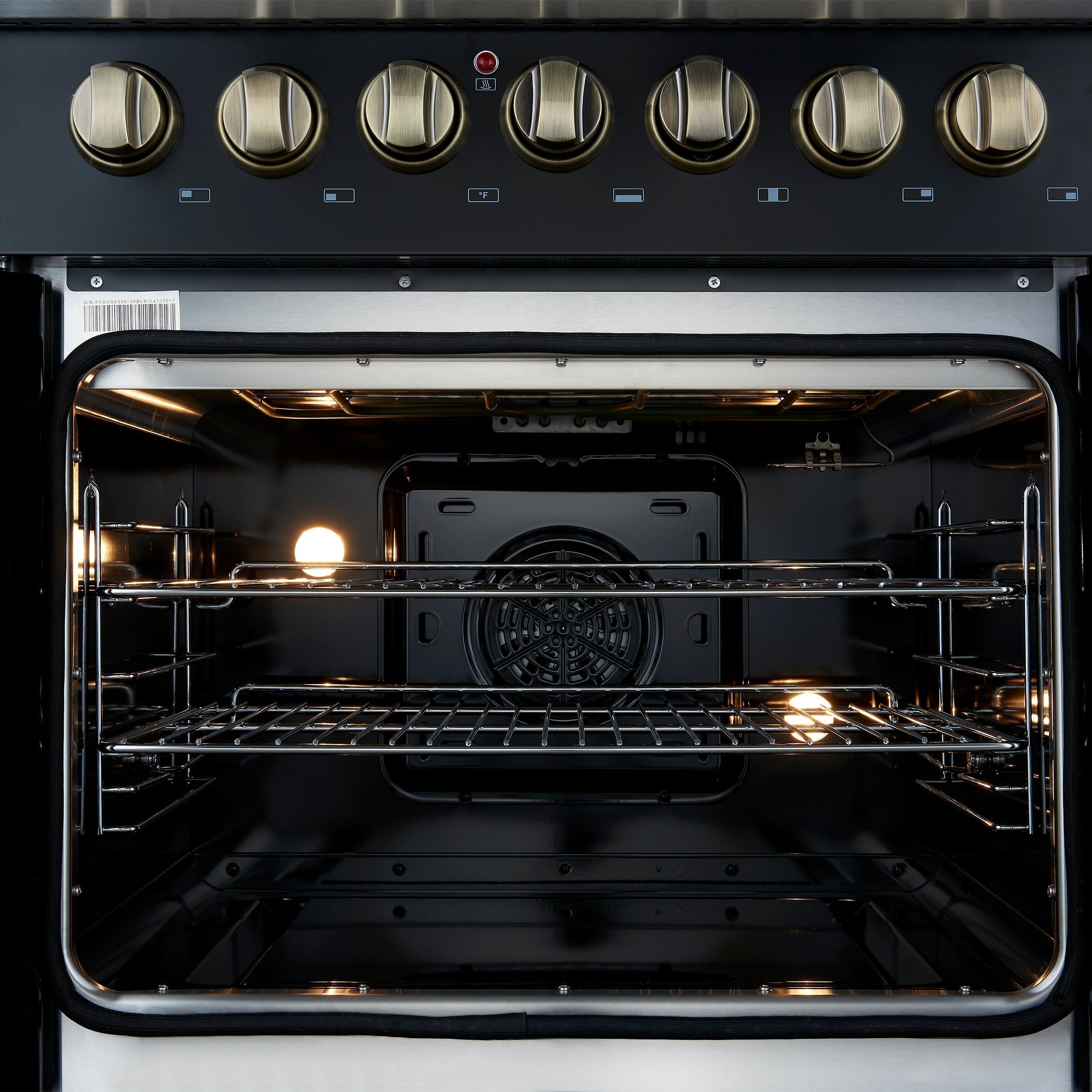 Forno Galiano 30-Inch Dual Fuel Range, 4.32 cu. ft., 5 Sealed Burners, French Door Oven, Black with Antique Brass Accents (Model FFSGS6356-30BLK)