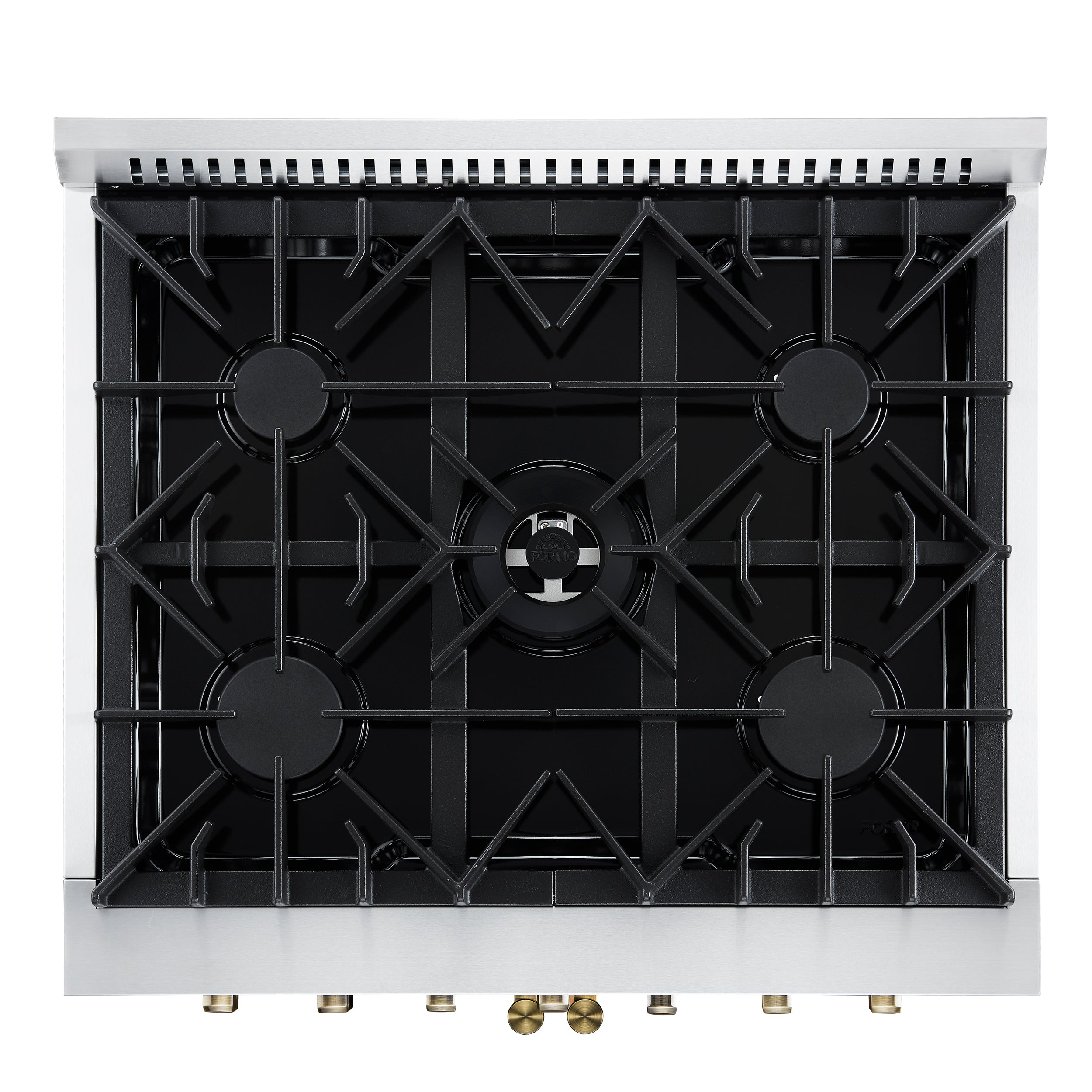 Forno Galiano 30-Inch Dual Fuel Range with French Door Oven, 5 Sealed Burners, 4.32 cu. ft., White with Antique Brass Accents (Model FFSGS6356-30WHT)