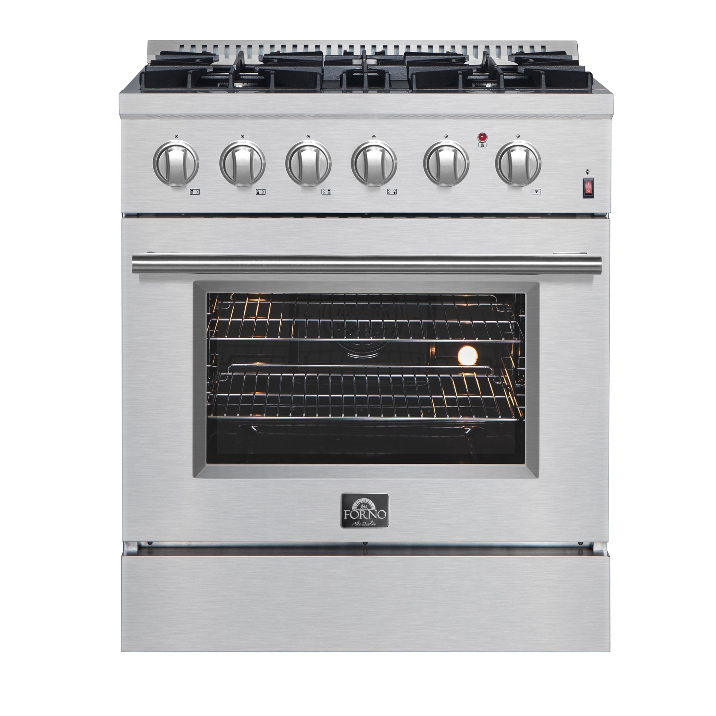 FORNO Marco 30-Inch Dual Fuel Range, 4 Sealed Burners, 4.32 cu. ft. Oven, Stainless Steel (Model FFSGS6197-30)