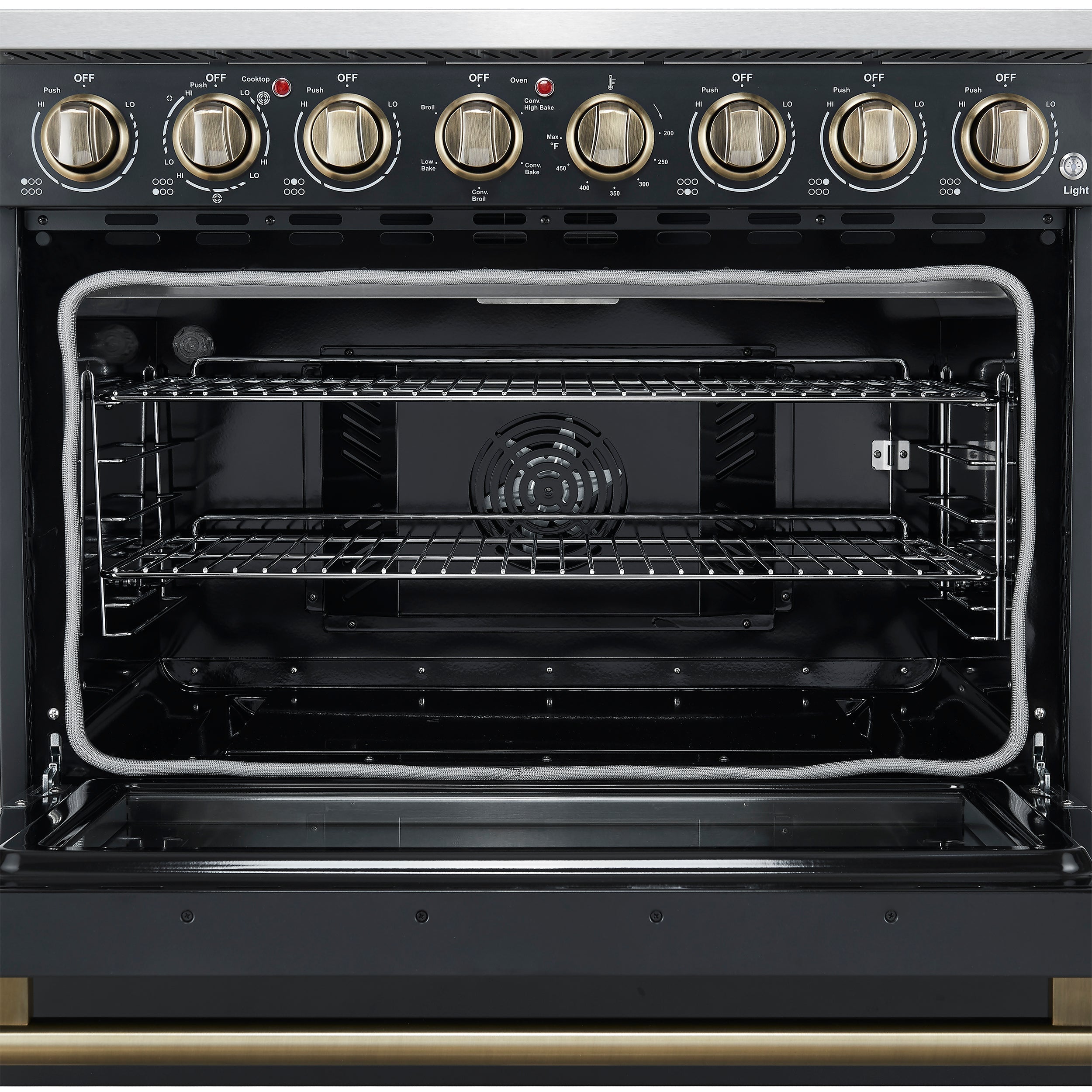 Forno Paolo 36-Inch Freestanding Electric Range, 5.44 cu. ft. True Convection Oven, Black with Antique Brass Accents (Model FFSEL6011-36BLK)