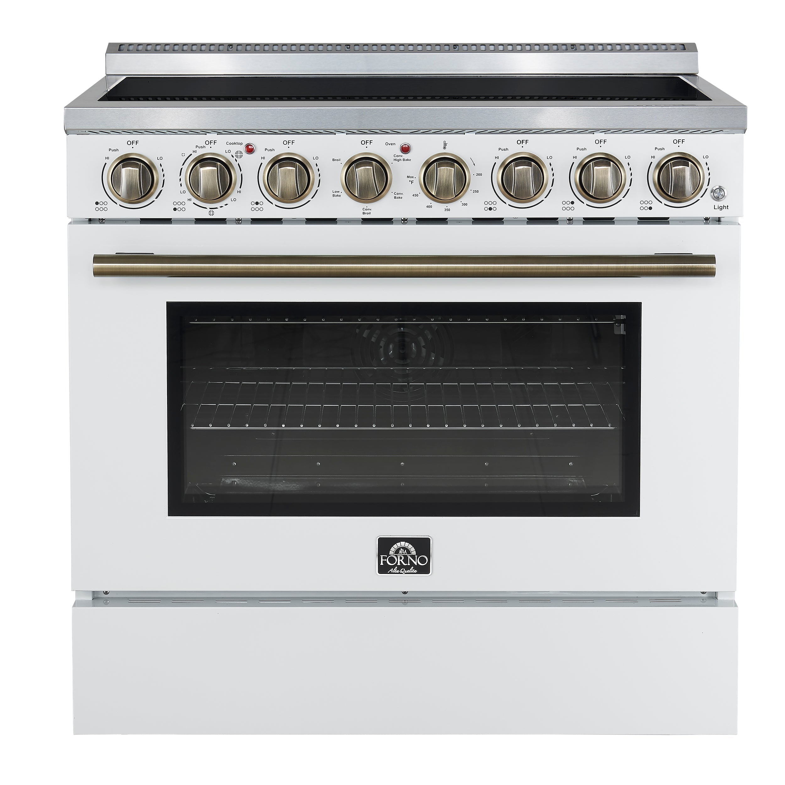Forno Paolo 36-Inch Freestanding Electric Range with 5.44 cu. ft. True Convection Oven, White with Antique Brass Accents (FFSEL6011-36WHT)