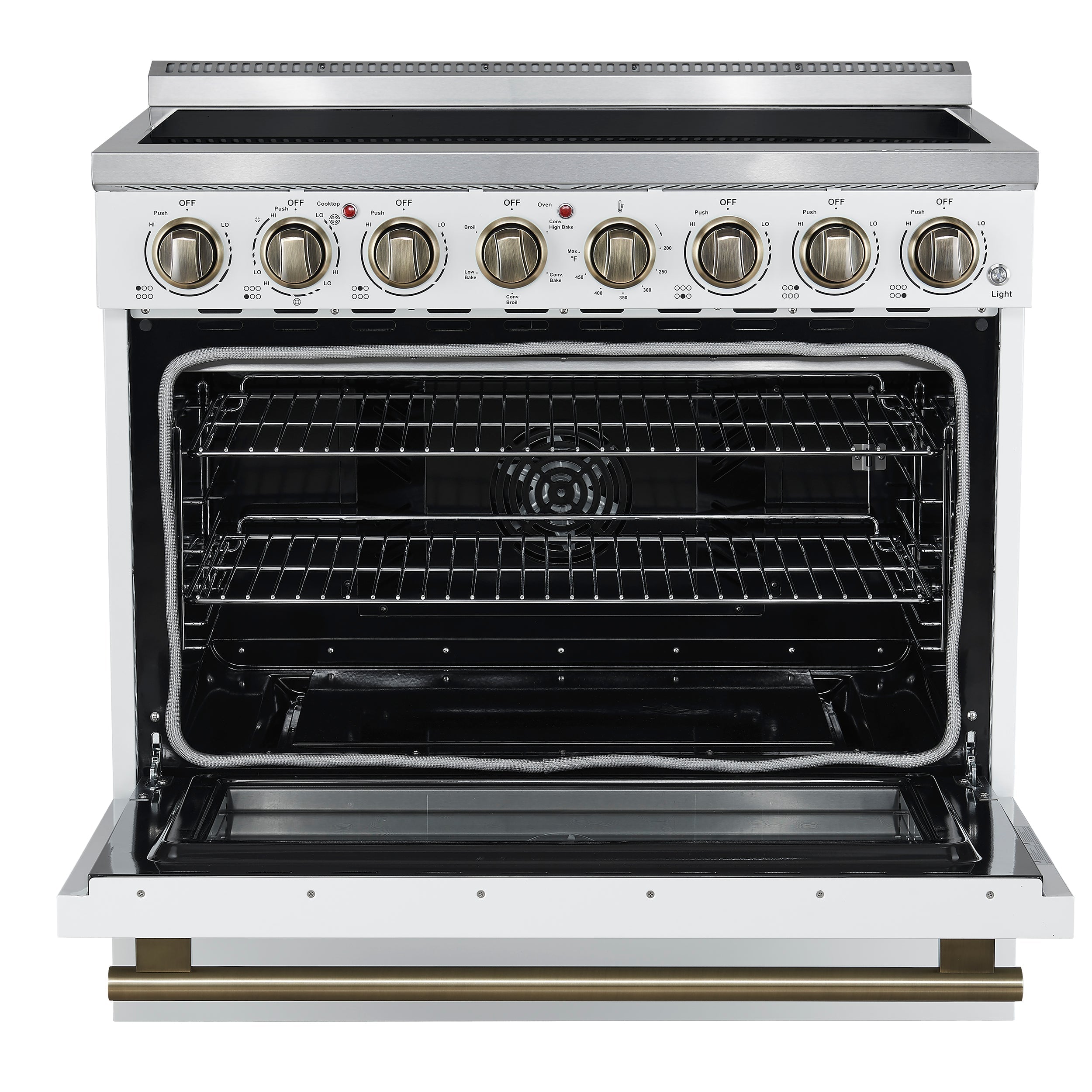 Forno Paolo 36-Inch Freestanding Electric Range with 5.44 cu. ft. True Convection Oven, White with Antique Brass Accents (FFSEL6011-36WHT)