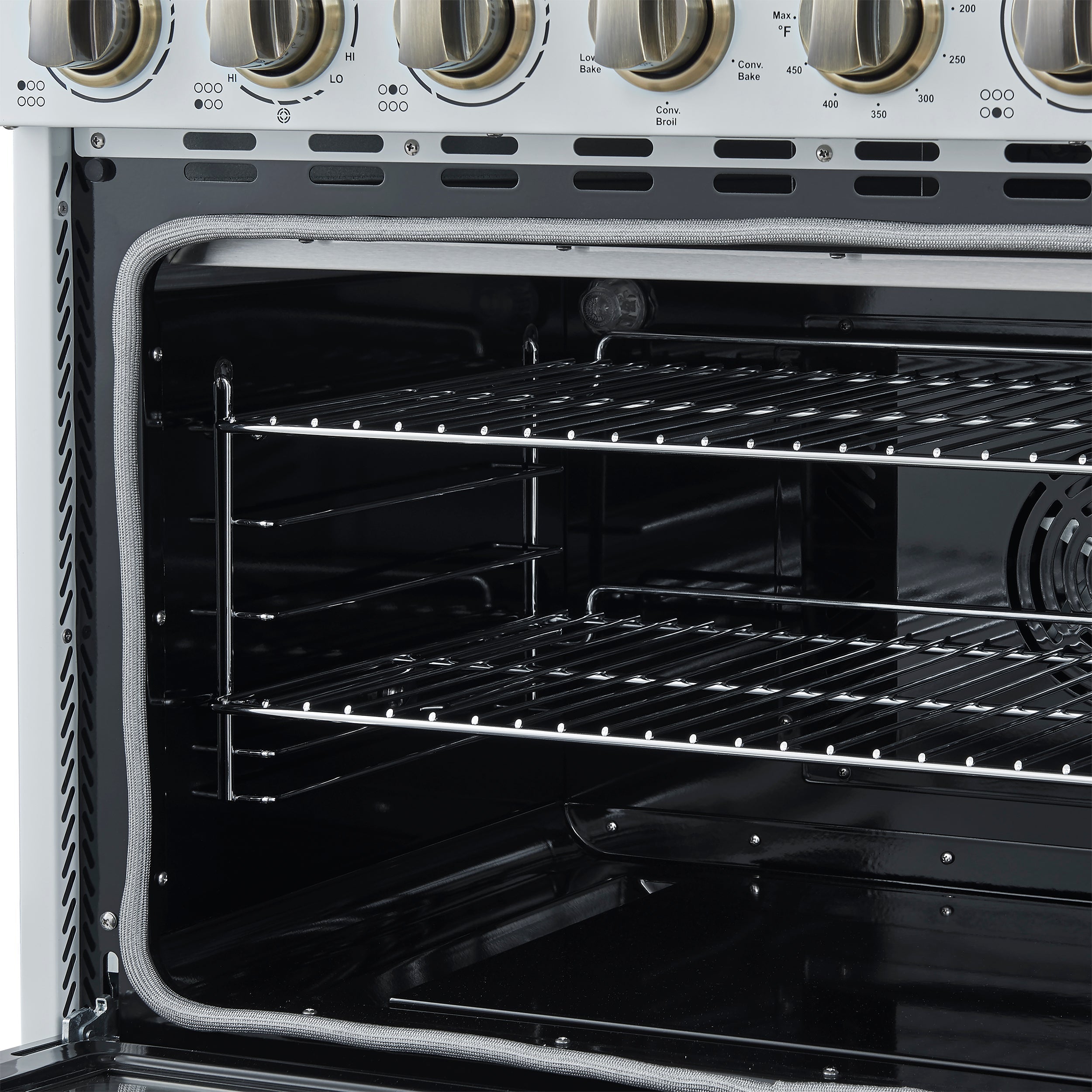 Forno Paolo 36-Inch Freestanding Electric Range with 5.44 cu. ft. True Convection Oven, White with Antique Brass Accents (FFSEL6011-36WHT)