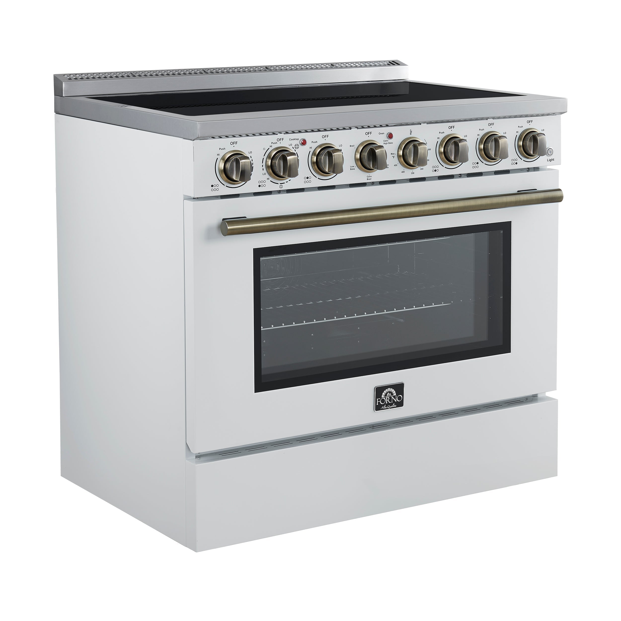 Forno Paolo 36-Inch Freestanding Electric Range with 5.44 cu. ft. True Convection Oven, White with Antique Brass Accents (FFSEL6011-36WHT)
