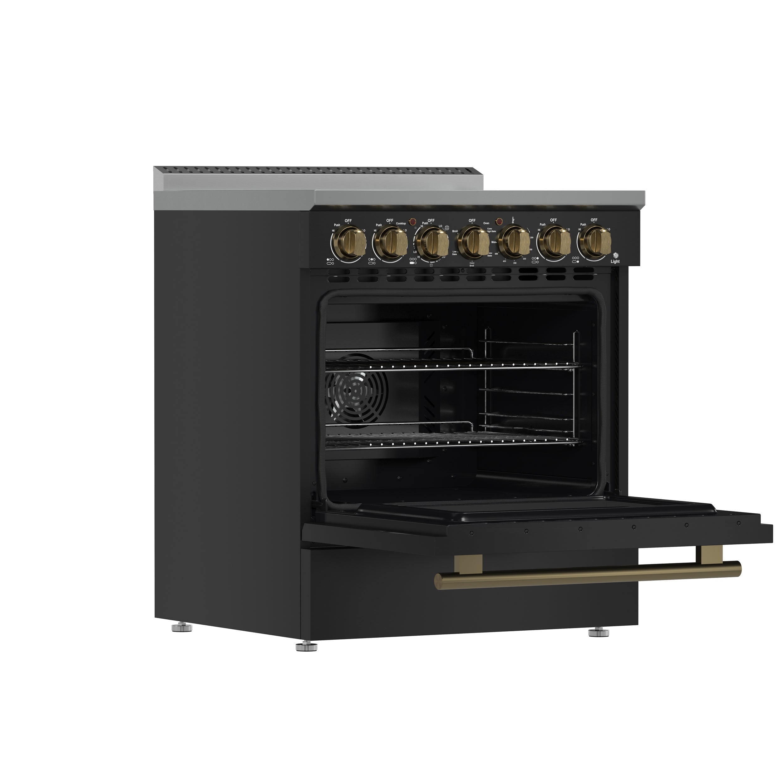 Forno Paolo 30-Inch Freestanding Electric Range, 4.38 cu. ft. Oven Capacity, Black with Antique Brass Handles (Model FFSEL6011-30BLK)
