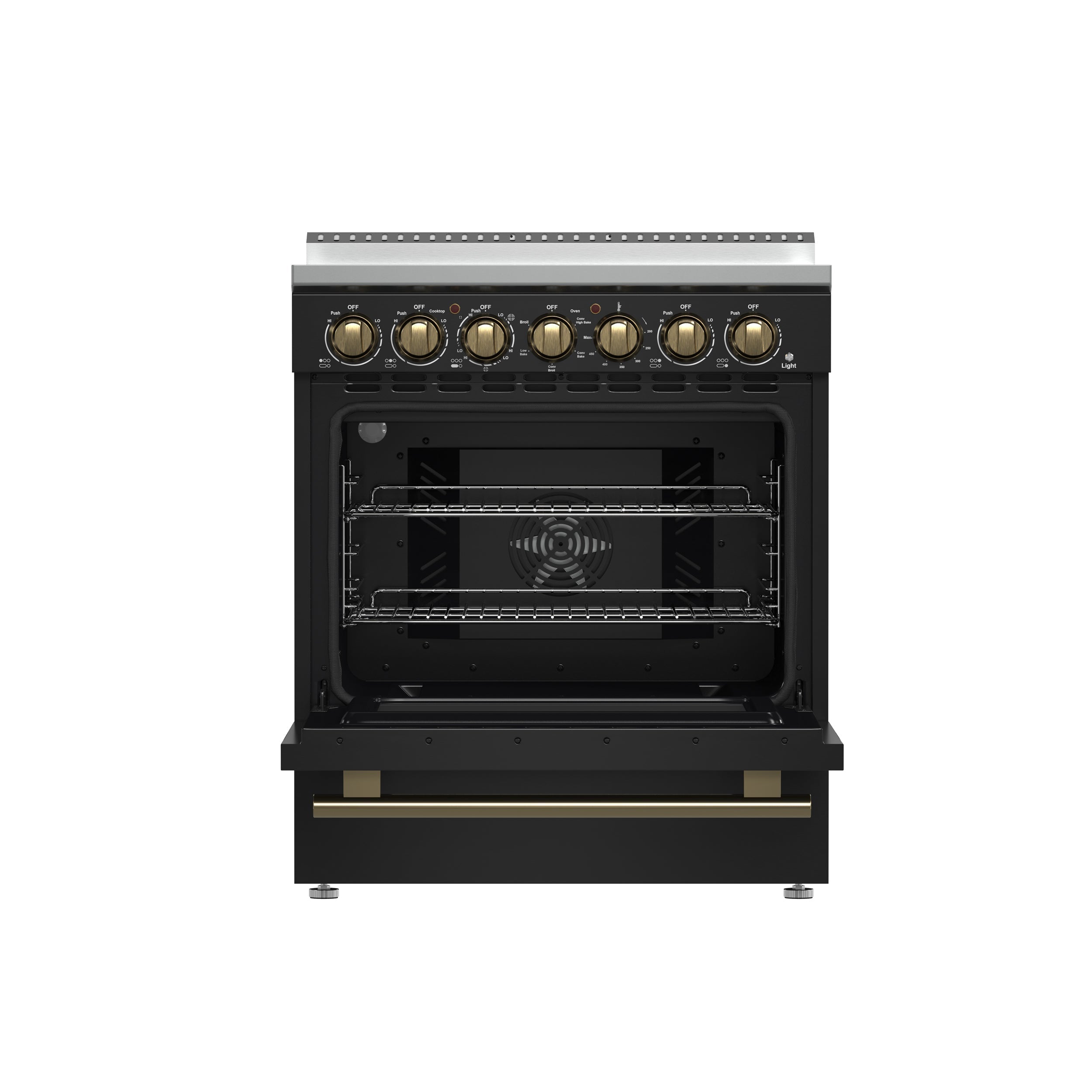 Forno Paolo 30-Inch Freestanding Electric Range, 4.38 cu. ft. Oven Capacity, Black with Antique Brass Handles (Model FFSEL6011-30BLK)