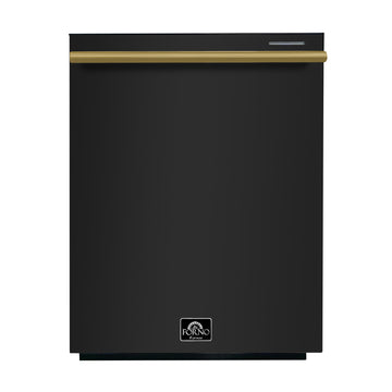 FORNO Espresso Pozzo 24" Built-In Dishwasher in Black with Antique Brass Handles, FDWBI8067-24BLK