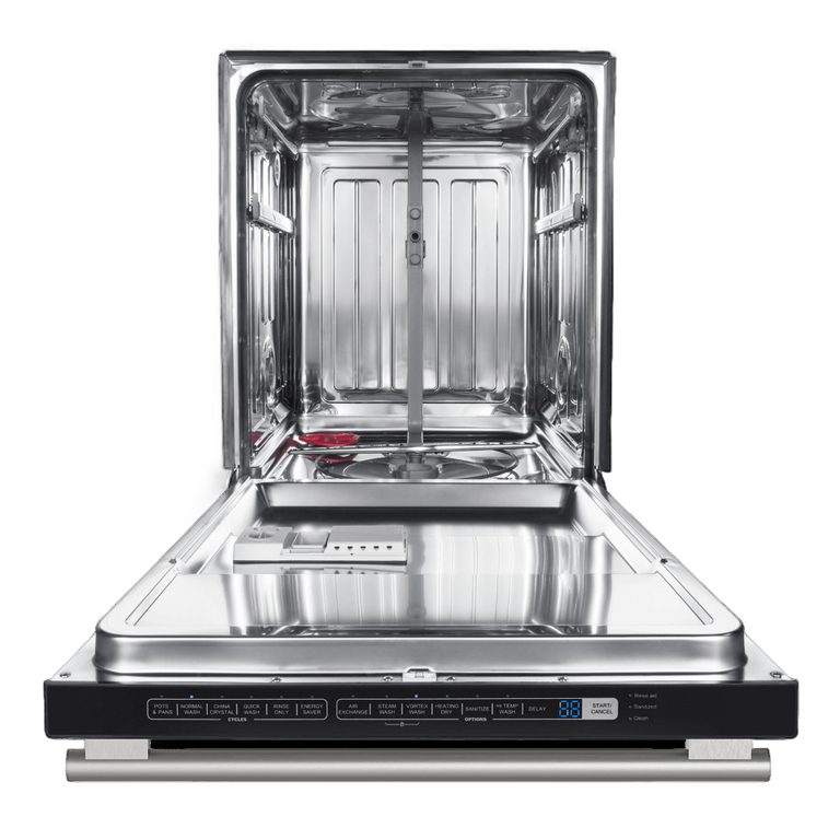FORNO Espresso Package - 30" Electric Range, Range Hood, Refrigerator and Dishwasher in Black with Stainless Steel Handles