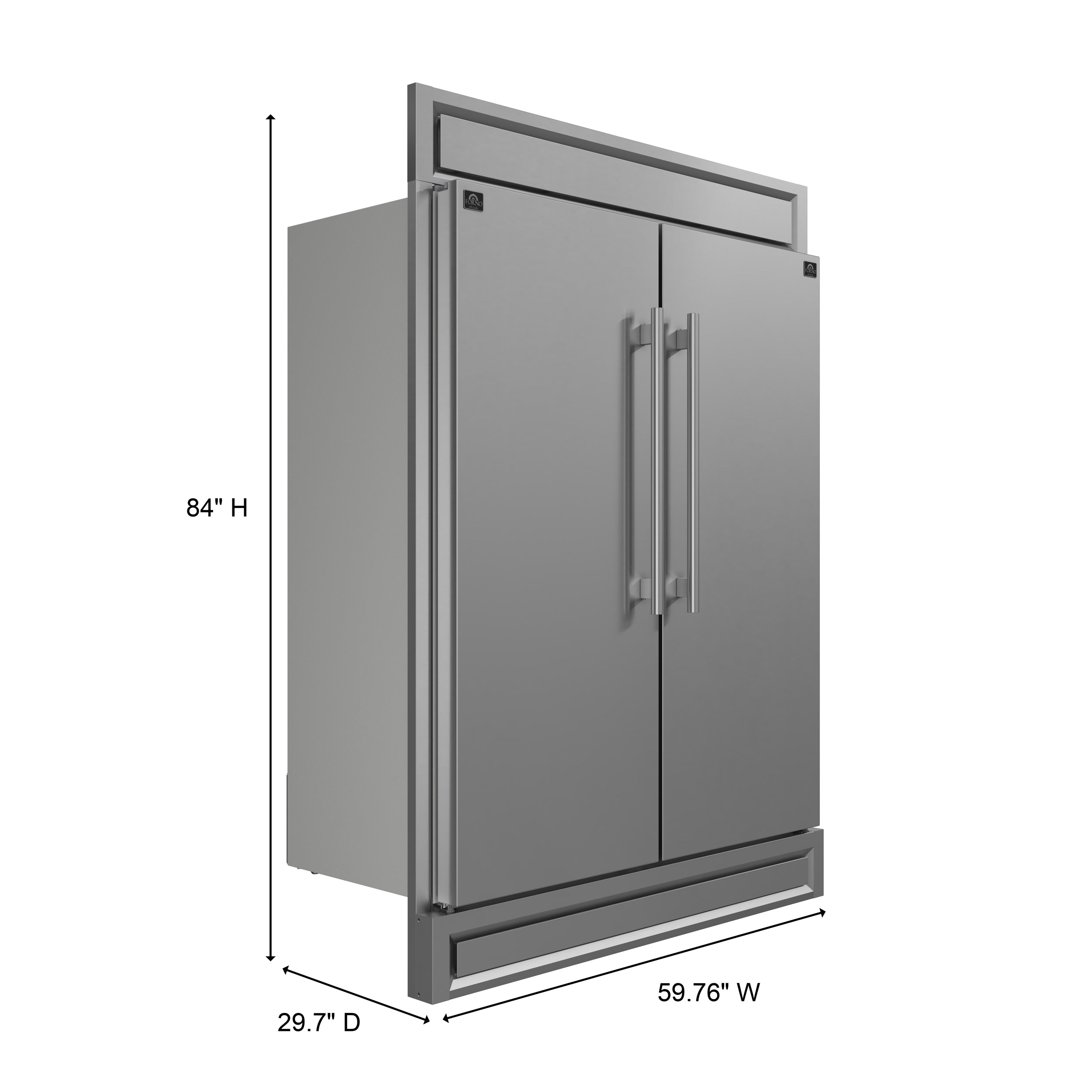 FORNO Maderno 60-Inch Built-In Convertible Refrigerator/Freezer, 27.2 cu ft, White, Antique Brass Handles, Trim Kit Included (FFFFD1722-60MG-WHT)